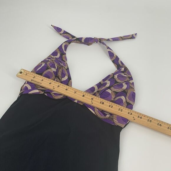 Kenneth Cole Halter Top One Piece Swimsuit Size 6 Womens Purple Cream Black M - Picture 5 of 7